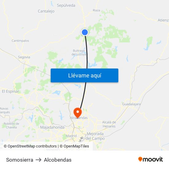 Somosierra to Alcobendas map