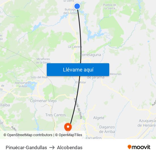 Pinuécar-Gandullas to Alcobendas map