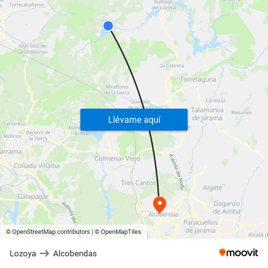 Lozoya to Alcobendas map