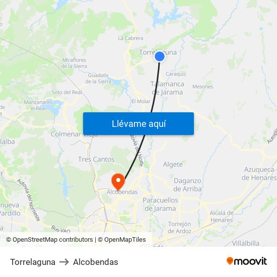 Torrelaguna to Alcobendas map
