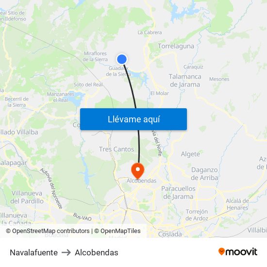 Navalafuente to Alcobendas map