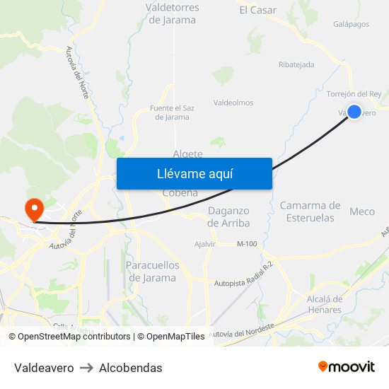 Valdeavero to Alcobendas map