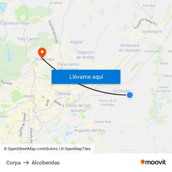 Corpa to Alcobendas map