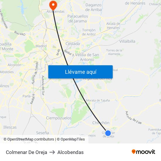 Colmenar De Oreja to Alcobendas map