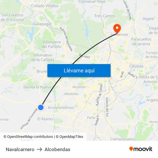 Navalcarnero to Alcobendas map