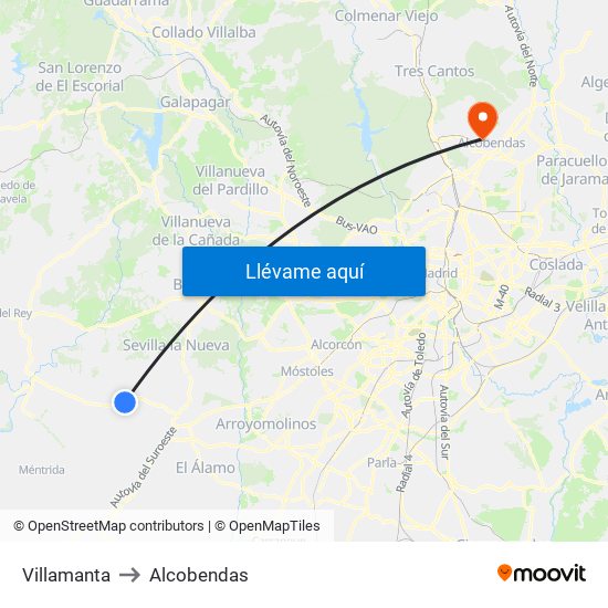 Villamanta to Alcobendas map