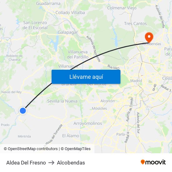 Aldea Del Fresno to Alcobendas map