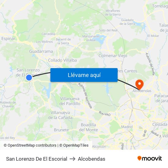 San Lorenzo De El Escorial to Alcobendas map