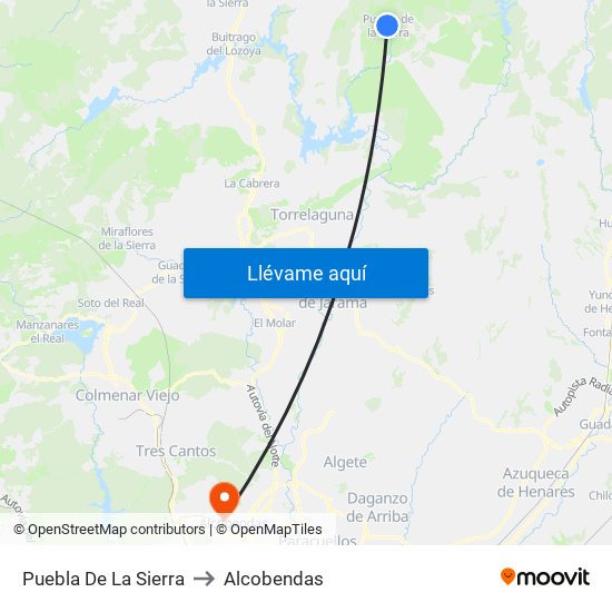 Puebla De La Sierra to Alcobendas map