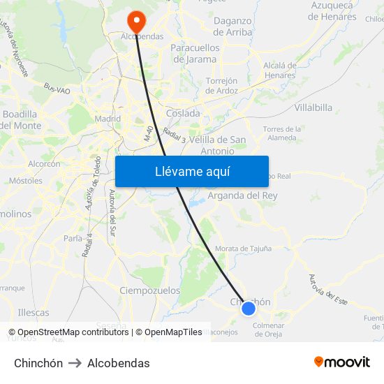 Chinchón to Alcobendas map