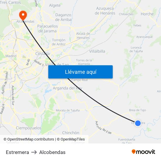 Estremera to Alcobendas map