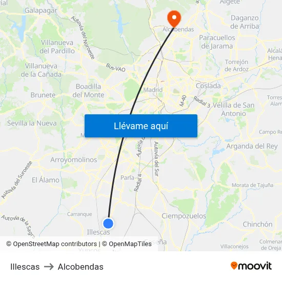 Illescas to Alcobendas map