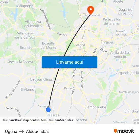 Ugena to Alcobendas map