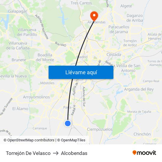 Torrejón De Velasco to Alcobendas map