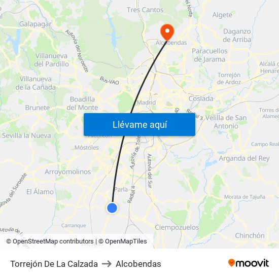 Torrejón De La Calzada to Alcobendas map