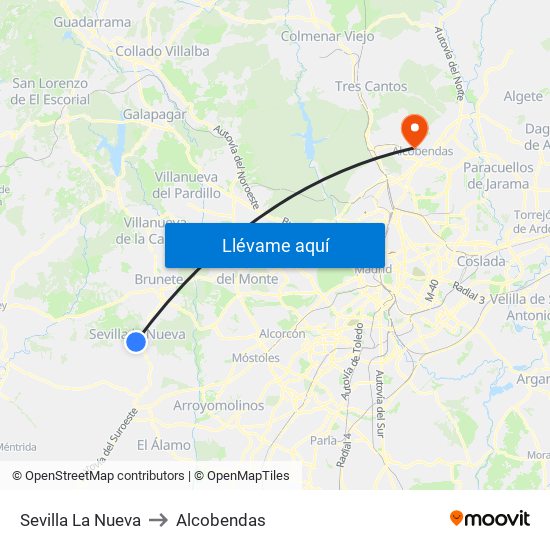 Sevilla La Nueva to Alcobendas map