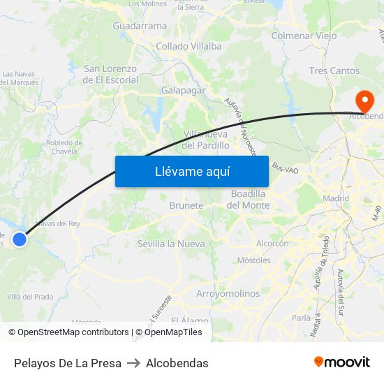 Pelayos De La Presa to Alcobendas map