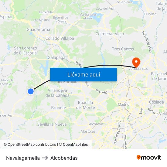Navalagamella to Alcobendas map