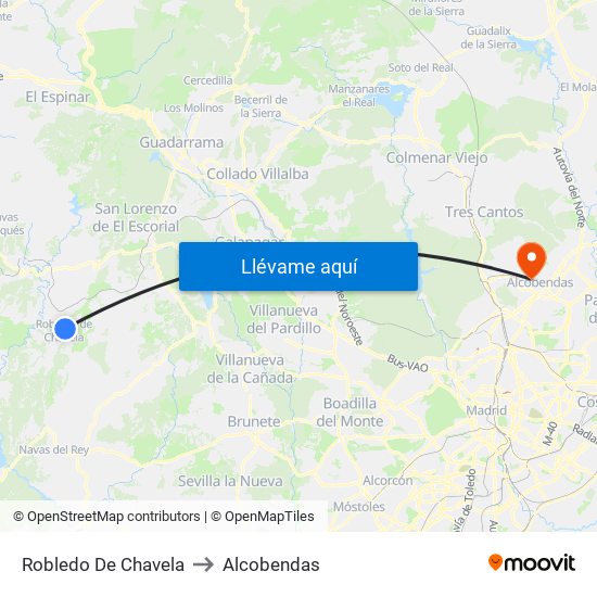 Robledo De Chavela to Alcobendas map
