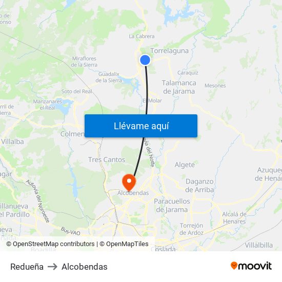 Redueña to Alcobendas map