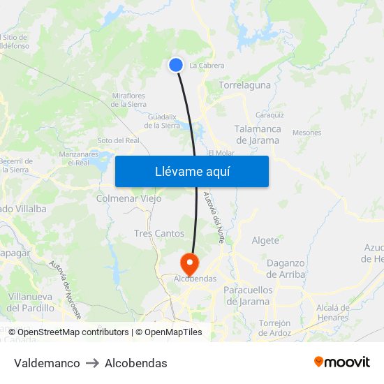 Valdemanco to Alcobendas map