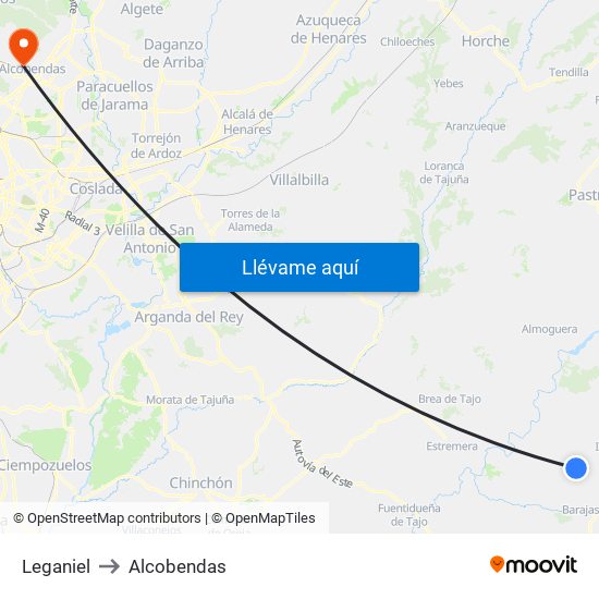 Leganiel to Alcobendas map