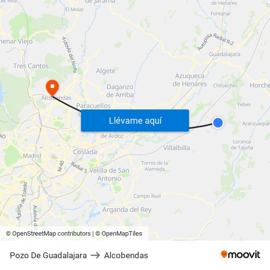 Pozo De Guadalajara to Alcobendas map