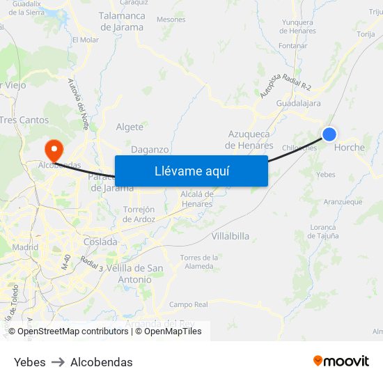 Yebes to Alcobendas map