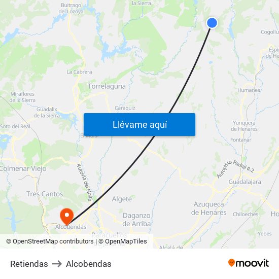 Retiendas to Alcobendas map