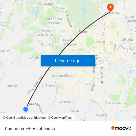 Camarena to Alcobendas map