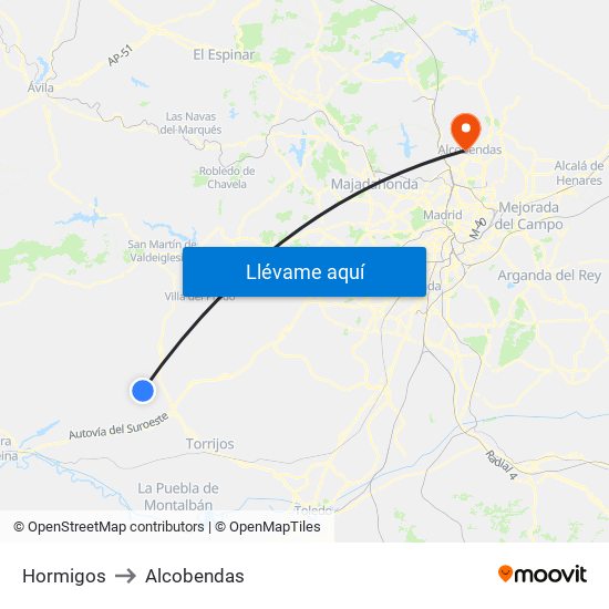 Hormigos to Alcobendas map