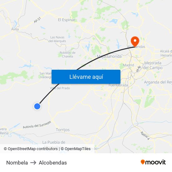 Nombela to Alcobendas map