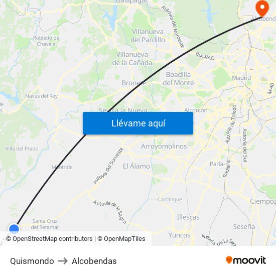Quismondo to Alcobendas map