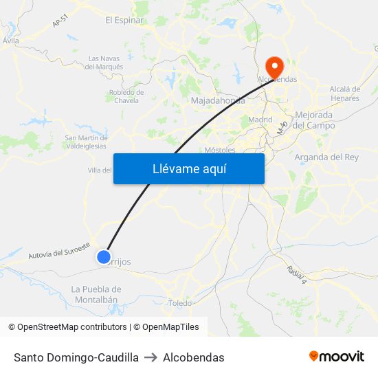 Santo Domingo-Caudilla to Alcobendas map