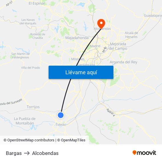 Bargas to Alcobendas map