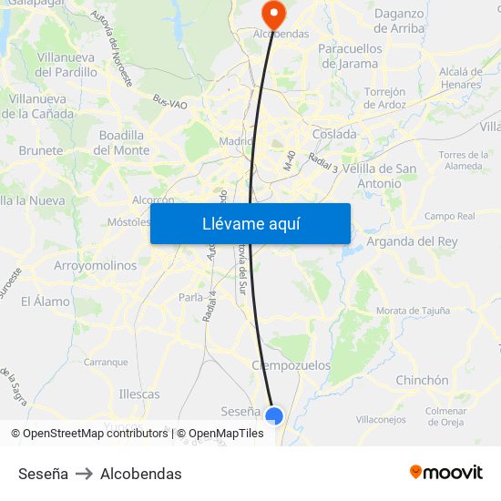 Seseña to Alcobendas map