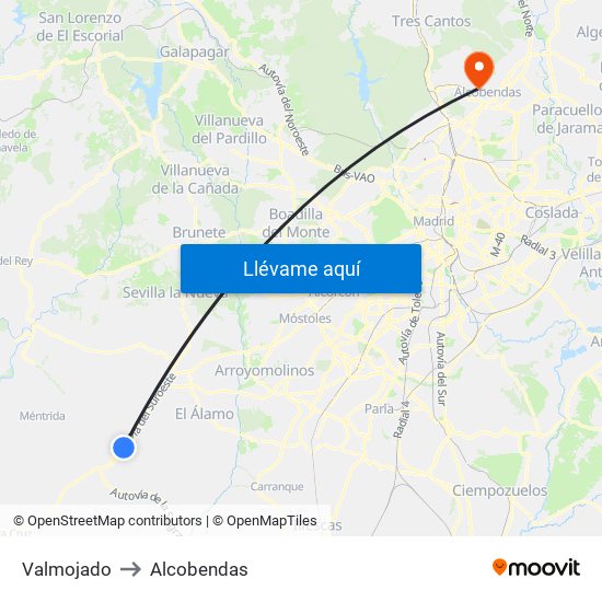 Valmojado to Alcobendas map