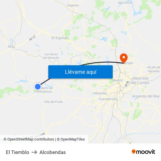 El Tiemblo to Alcobendas map