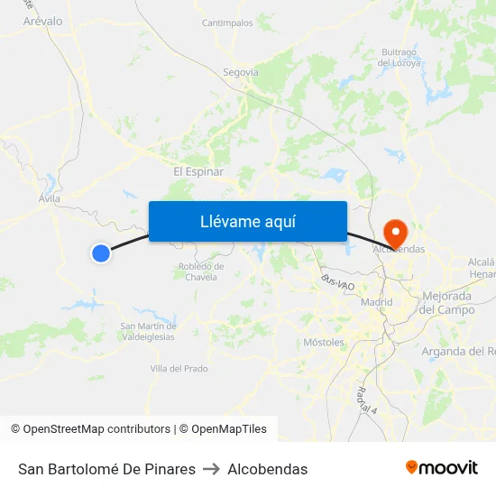 San Bartolomé De Pinares to Alcobendas map