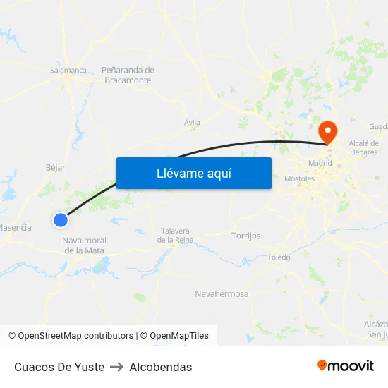 Cuacos De Yuste to Alcobendas map