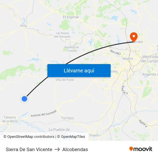 Sierra De San Vicente to Alcobendas map