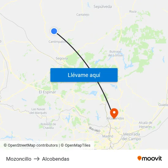 Mozoncillo to Alcobendas map