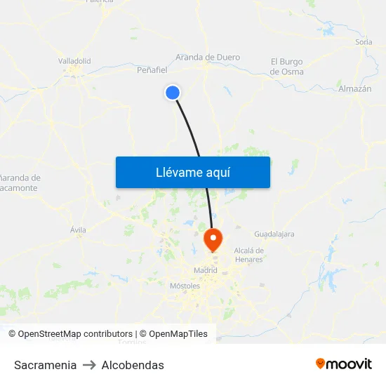 Sacramenia to Alcobendas map
