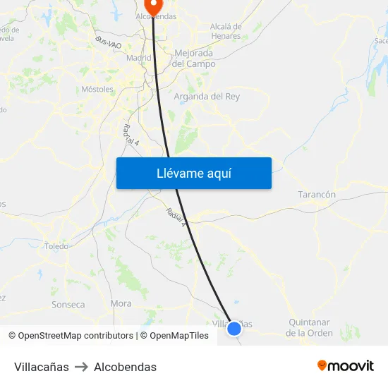 Villacañas to Alcobendas map