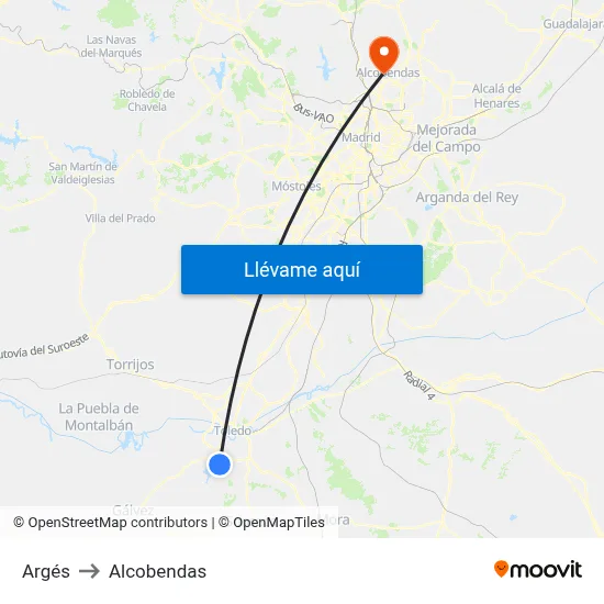Argés to Alcobendas map