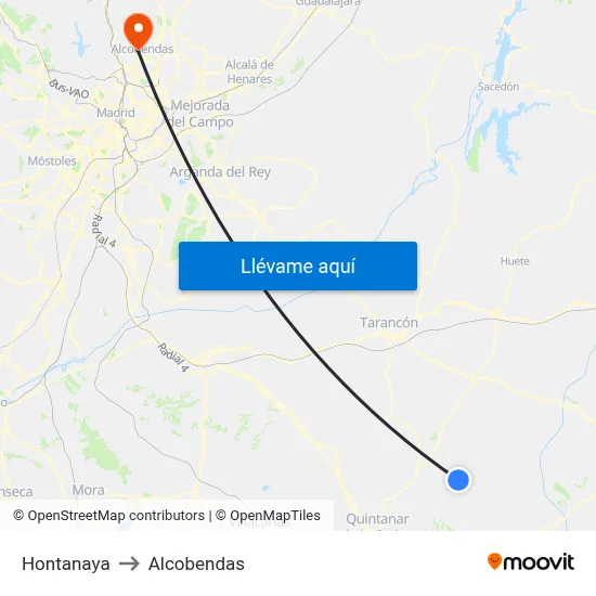 Hontanaya to Alcobendas map