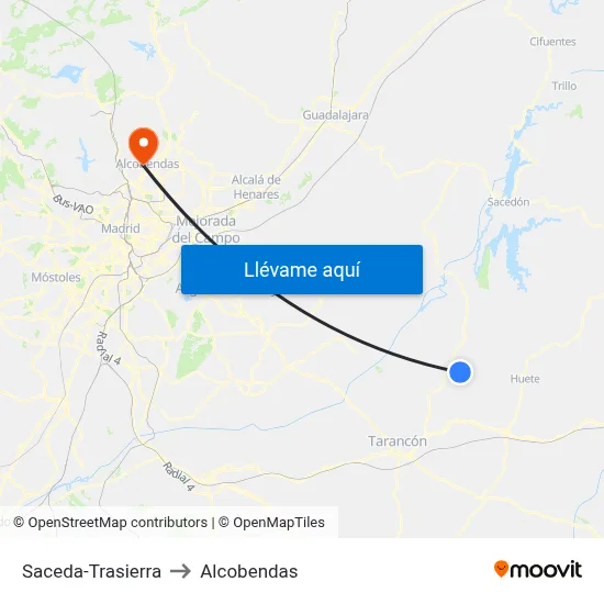 Saceda-Trasierra to Alcobendas map