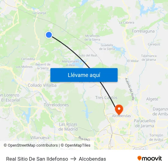 Real Sitio De San Ildefonso to Alcobendas map