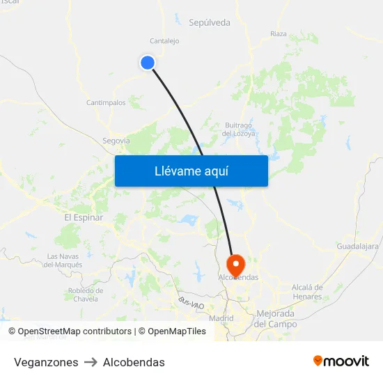 Veganzones to Alcobendas map
