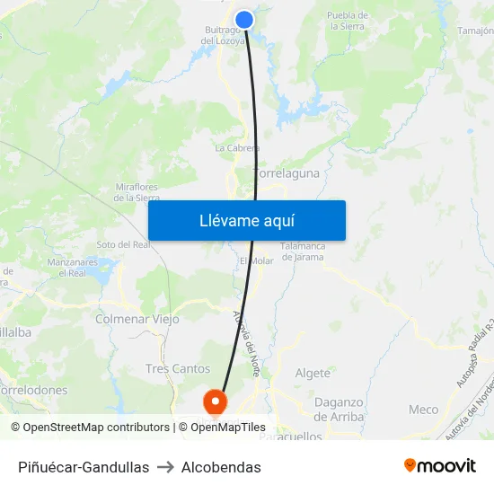 Piñuécar-Gandullas to Alcobendas map